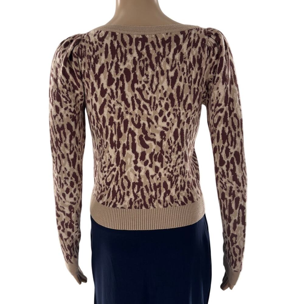 Anthropologie Maeve Tan Leopard Puff Sleeve Pullover Sweater - Picture 8 of 10